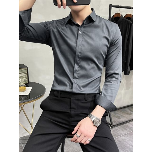 Blueforce-Long-Sleeve Slim Fit Plain Shirt