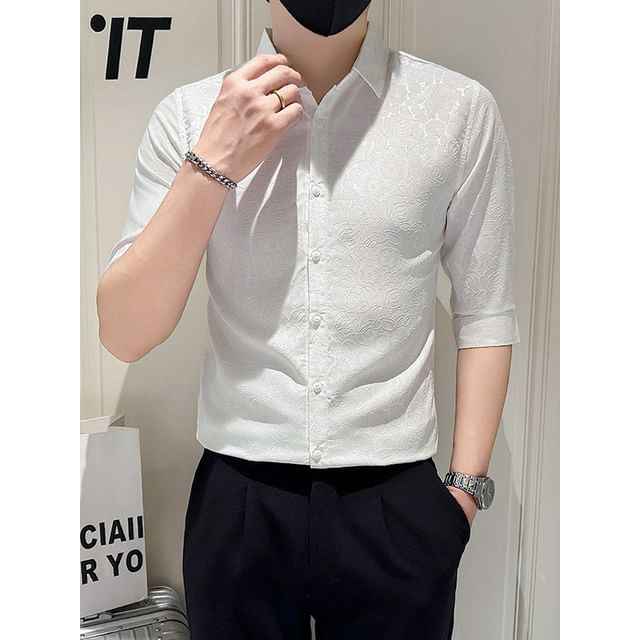 Blueforce-Long Sleeve Textured Button-Up Shirt