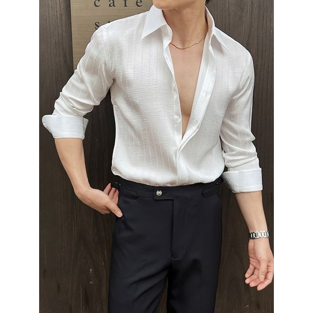 Blueforce-Long Sleeve Textured Button-Up Shirt