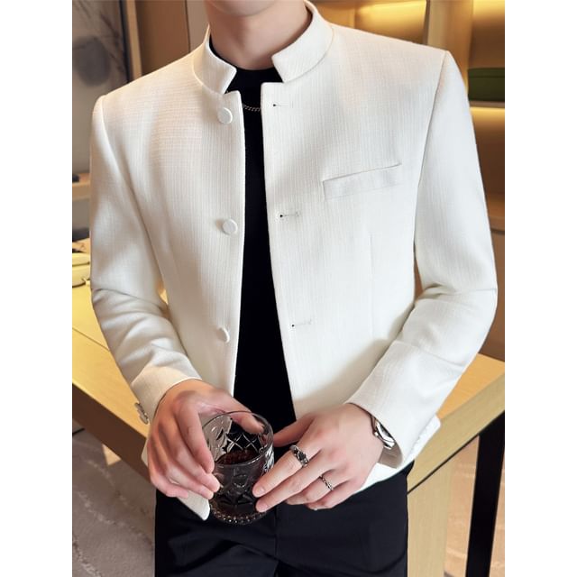 Blueforce-Mandarin Collar Plain Button Jacket
