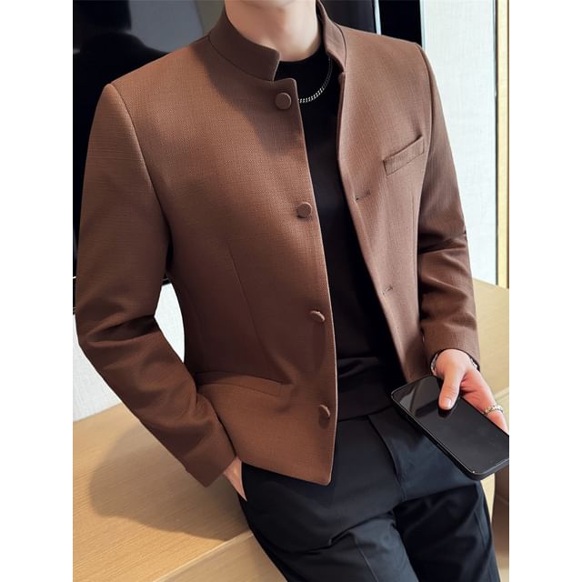 Blueforce-Mandarin Collar Plain Button Jacket
