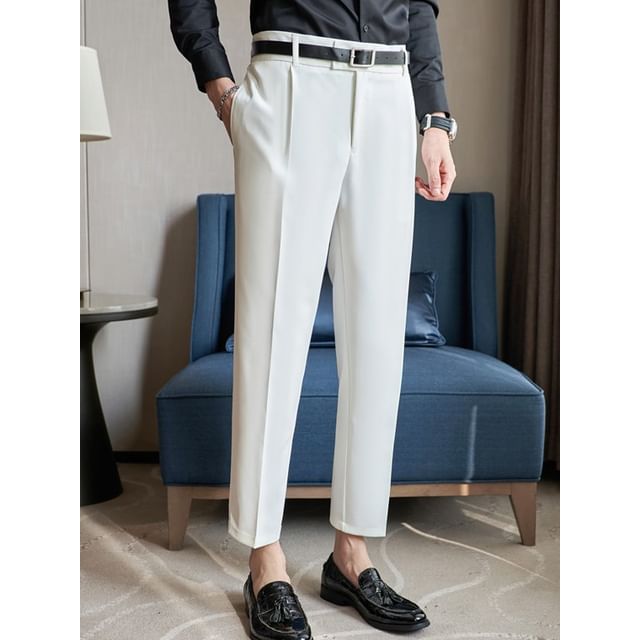 Blueforce-Mid Waist Plain Tapered Dress Pants