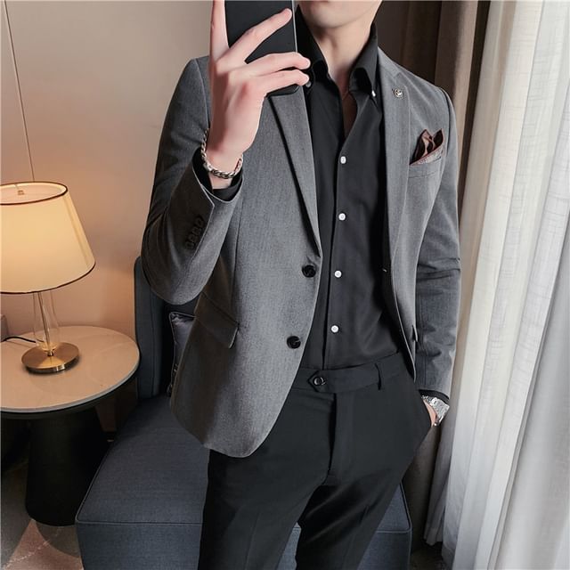 Blueforce-Notch Lapel Plain Single Breasted Blazer