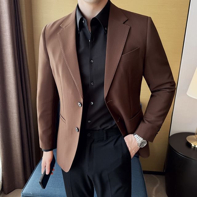 Blueforce-Notch Lapel Plain Single Breasted Blazer