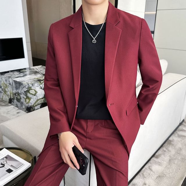 Blueforce-Notch Lapel Plain Single Breasted Blazer