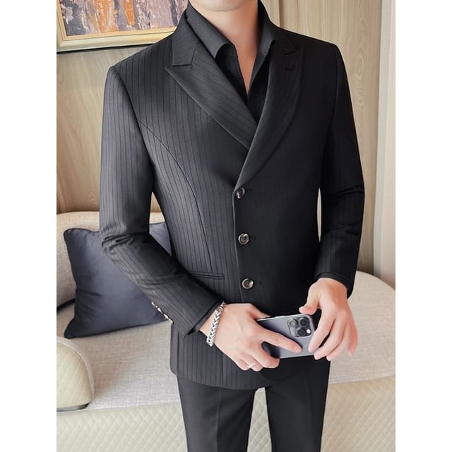 Blueforce-Peak Lapel Striped Single-Breasted Blazer