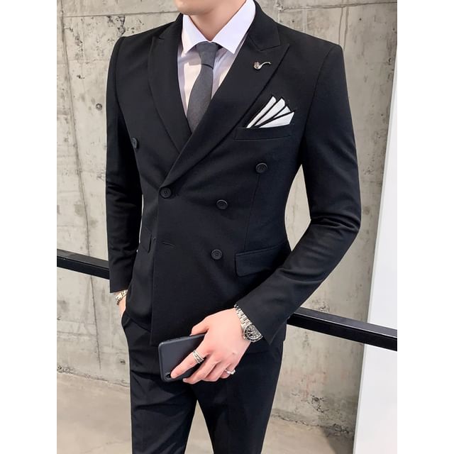 Blueforce-Set Double Breasted Blazer Tapered Dress Pants