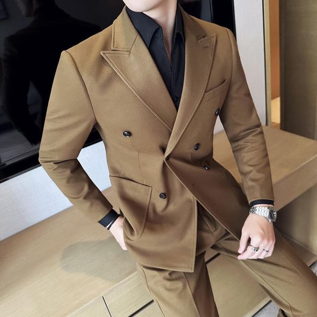 Blueforce-Set Double Breasted Plain Blazer Dress Pants