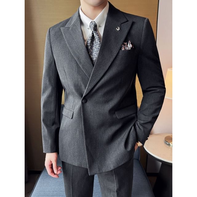 Blueforce-Set One Buttoned Plain Blazer Dress Pants Vest