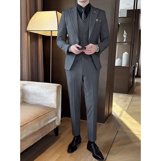 Blueforce-Set Pinstripe One Buttoned Blazer Vest Dress Pants