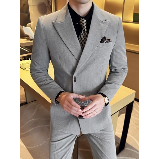 Blueforce-Set Plain Blazer Button-Up Vest Dress Pants