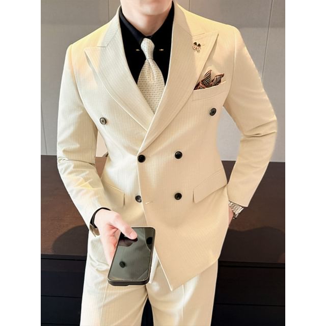 Blueforce-Set Striped Button-Up Blazer Vest Dress Pants