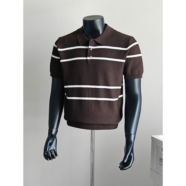 Blueforce-Short Sleeve Striped Knit Polo Shirt