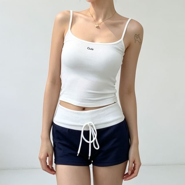 Bolgivy-Drawstring Waist Two Tone Hot Pants