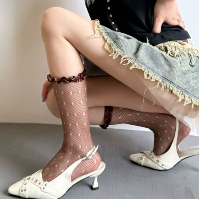 Bolgivy-Ruffled-Trim Fishnet Socks