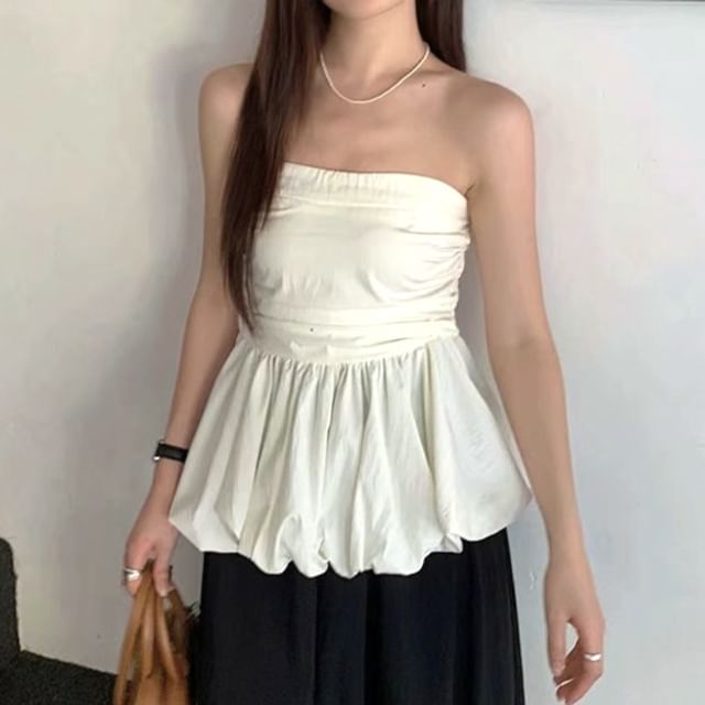 Bolgivy-Strapless Plain Flowy Top