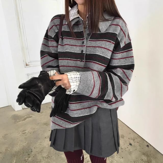 Bolgivy-Striped Polo Sweater