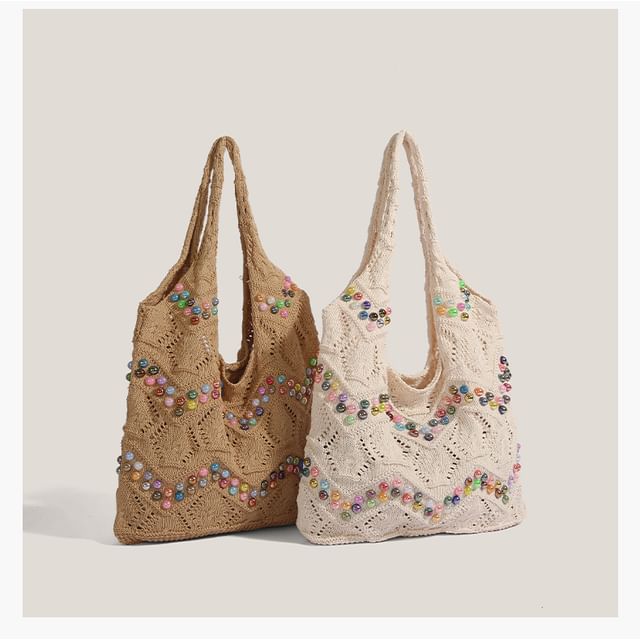 Bolso-Beaded Knit Tote Bag