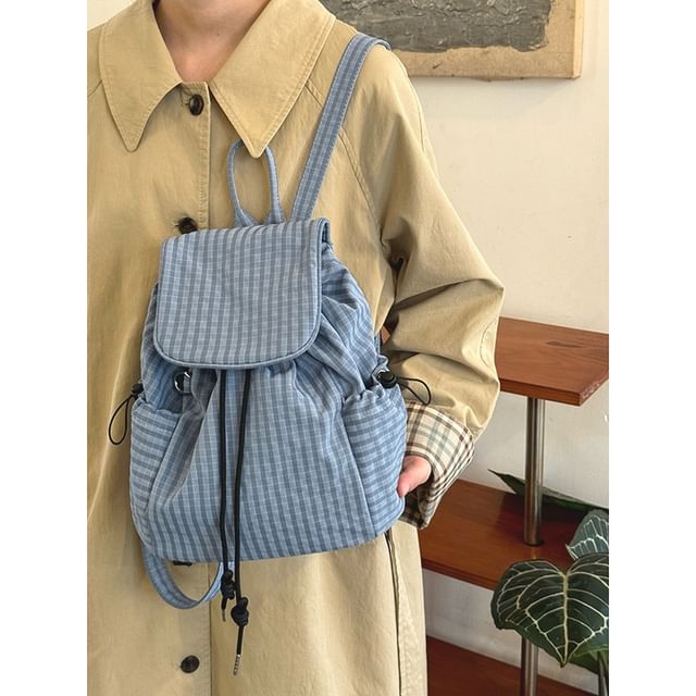 Bolso-Drawstring Flap Canvas Backpack