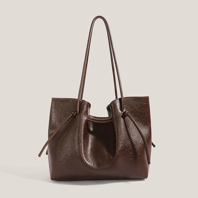 Bolso-Faux Leather Plain Tote Bag