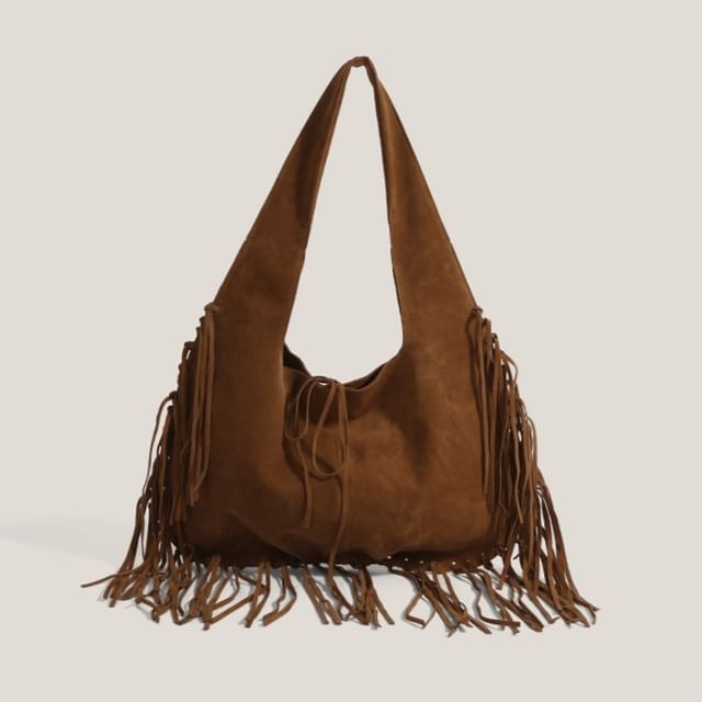 Bolso-Fringe Faux Suede Shoulder Bag