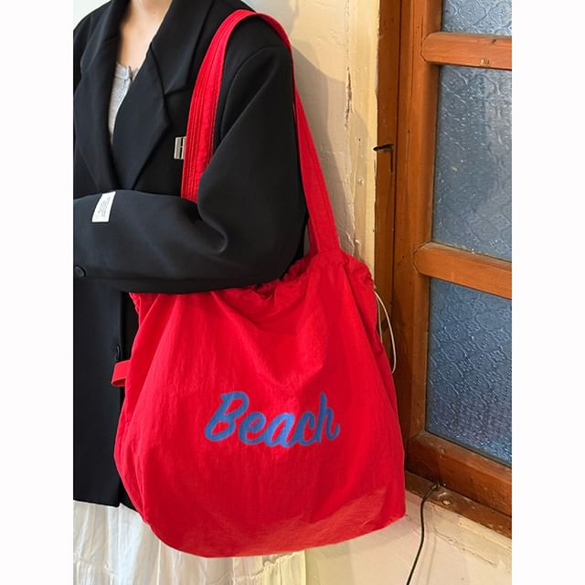 Bolso-Lettering Drawstring Canvas Tote Bag
