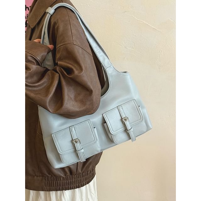 Bolso-Multi-Pocket Faux Leather Tote Bag