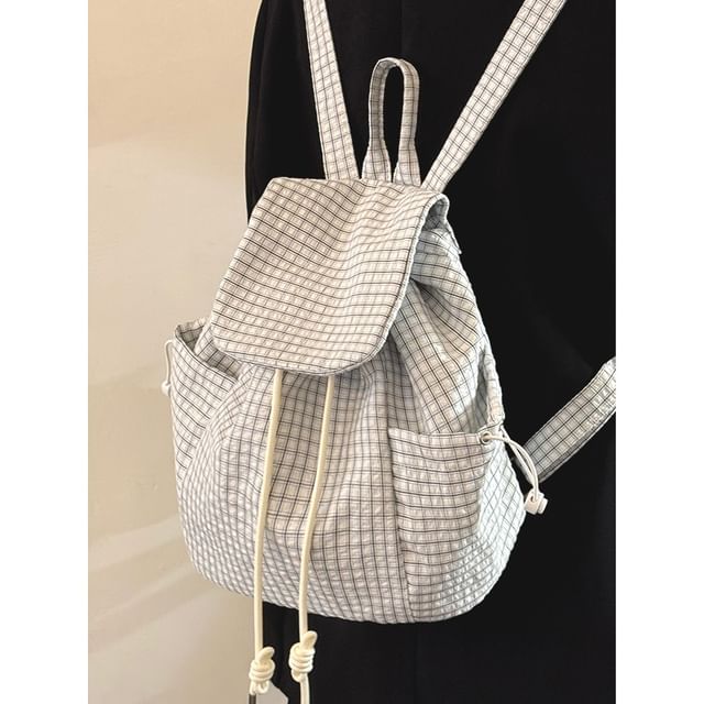 Bolso-Plaid Multi-Pocket Flap Backpack