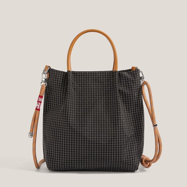 Bolso-Plaid Nylon Crossbody Tote Bag