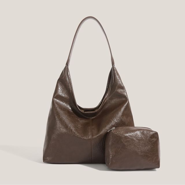 Bolso-Plain Faux Leather Tote Bag