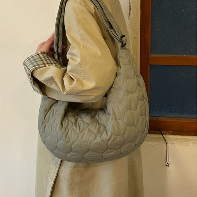 Bolso-Quilted Fabric Hobo Shoulder Bag