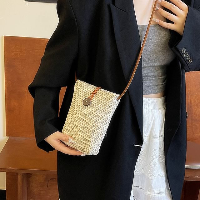 Bolso-Striped Woven Straw Crossbody Bag