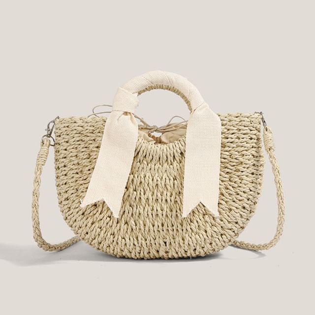 Bolso-Top Handle Woven Structured Straw Crossbody Bag