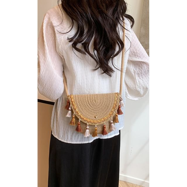 Bolso-Woven Tassel Flap Crossbody Bag