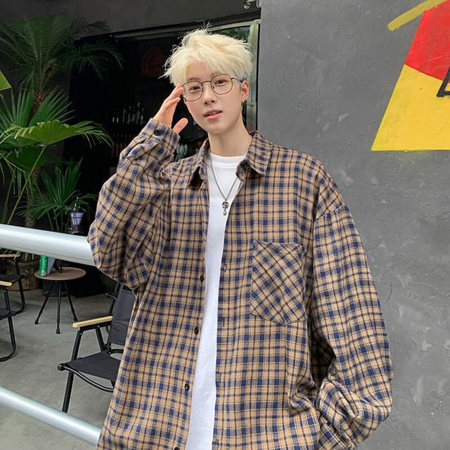 Breeson-Long-Sleeve Plaid Button-Up Shirt