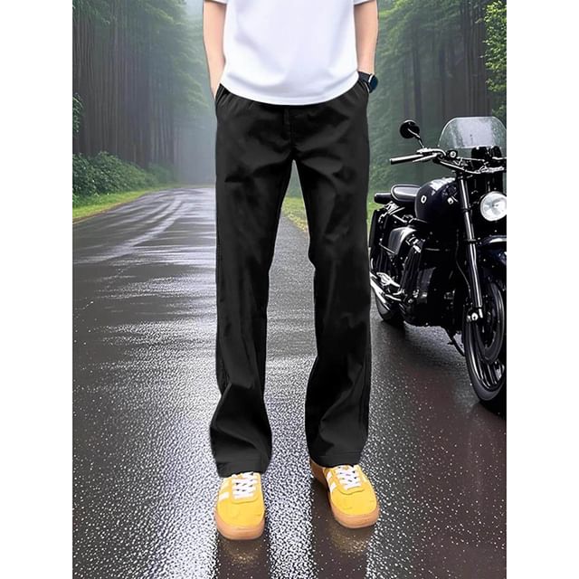 Breeson-Mid Rise Plain Straight Leg Pants