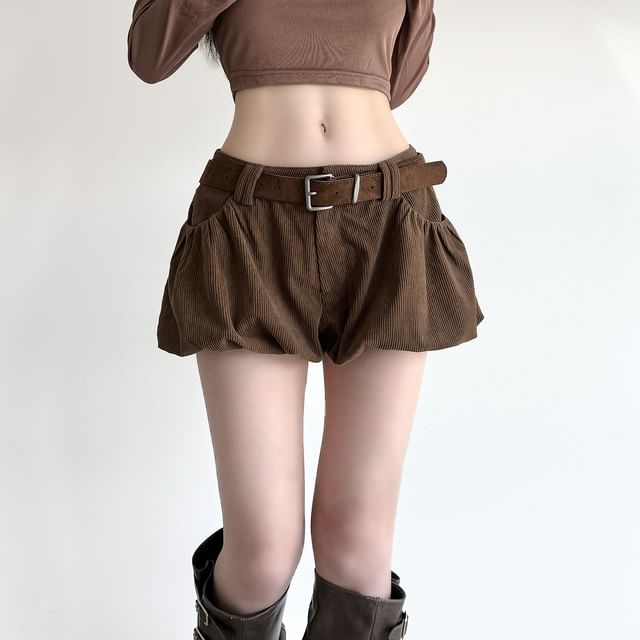BrickBlack-Low Rise Corduroy Plain Shorts