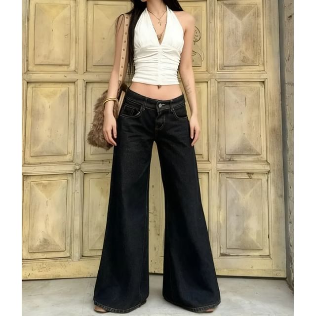 BrickBlack-Low Rise Wide Leg Jeans