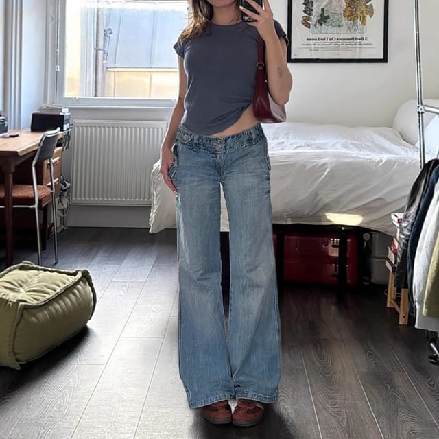 BrickBlack-Low Waist Washed Flared Jeans