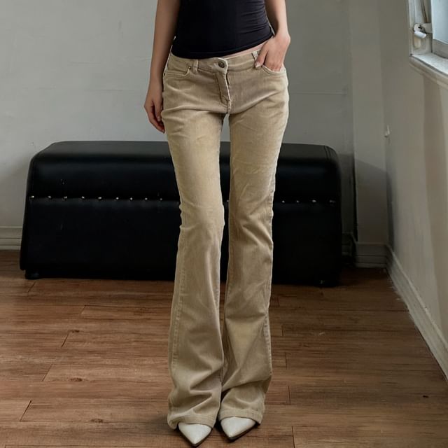 BrickBlack-Mid Rise Corduroy Bootcut Pants