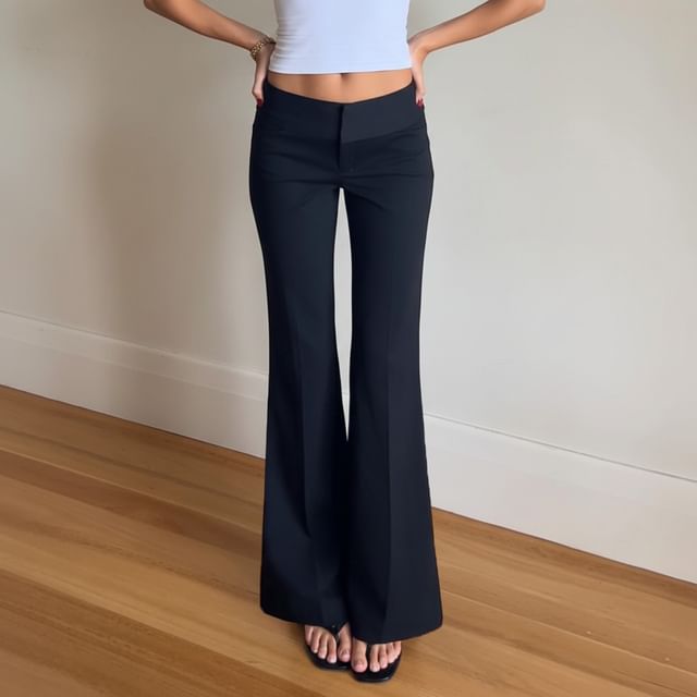 BrickBlack-Mid Rise Plain Flared Dress Pants