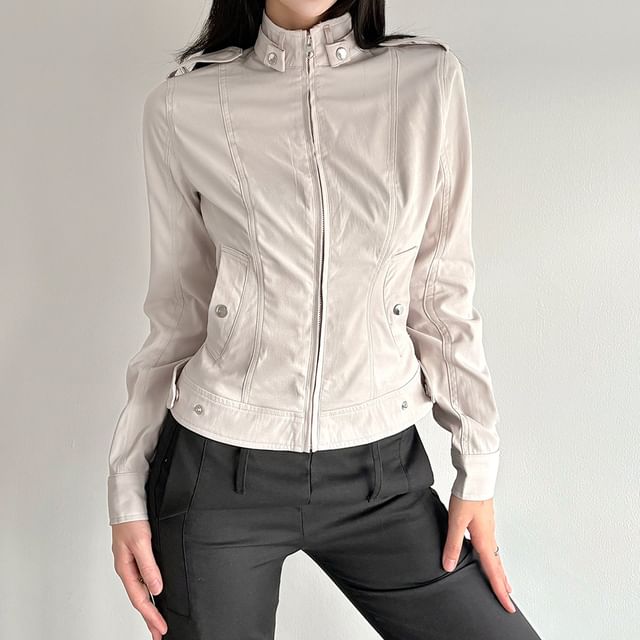 BrickBlack-Mock Neck Zip-Up Plain Jacket