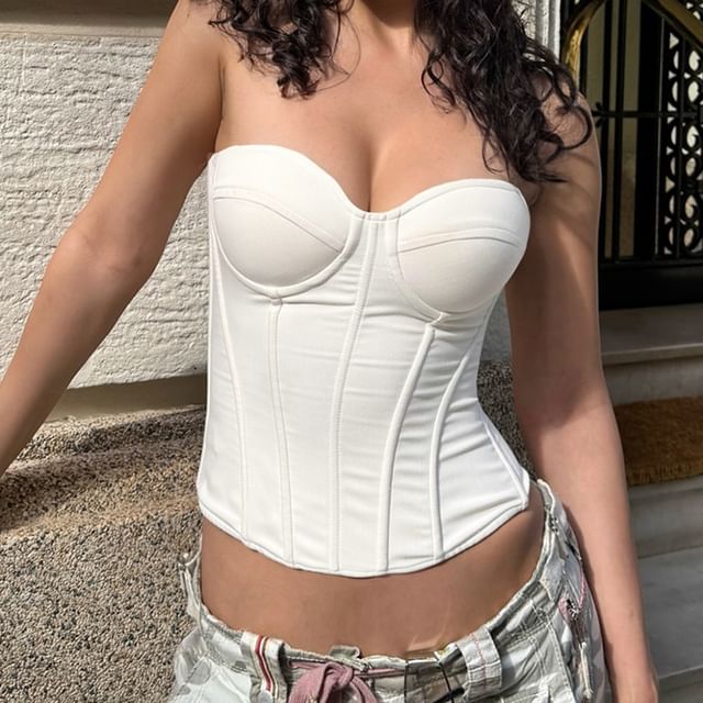 BrickBlack-Plain Corset Tube Top
