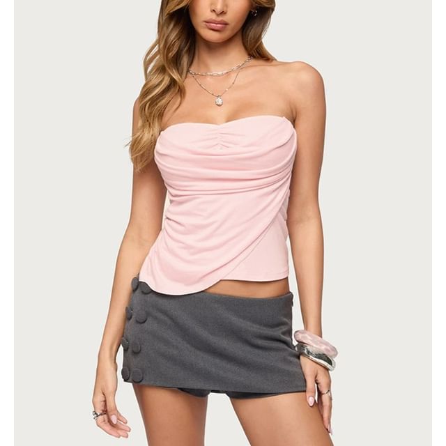 BrickBlack-Plain Ruched Tube Top