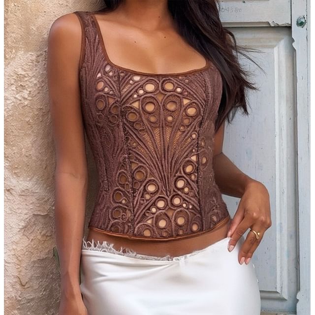 BrickBlack-Square Neck Lace Corset Tank Top
