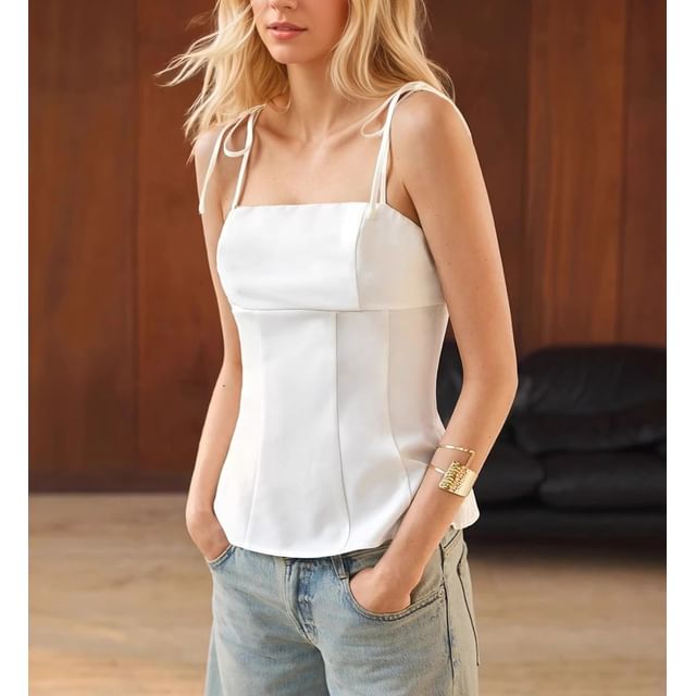 BrickBlack-Tie-Strap Plain Slim-Fit Camisole Top