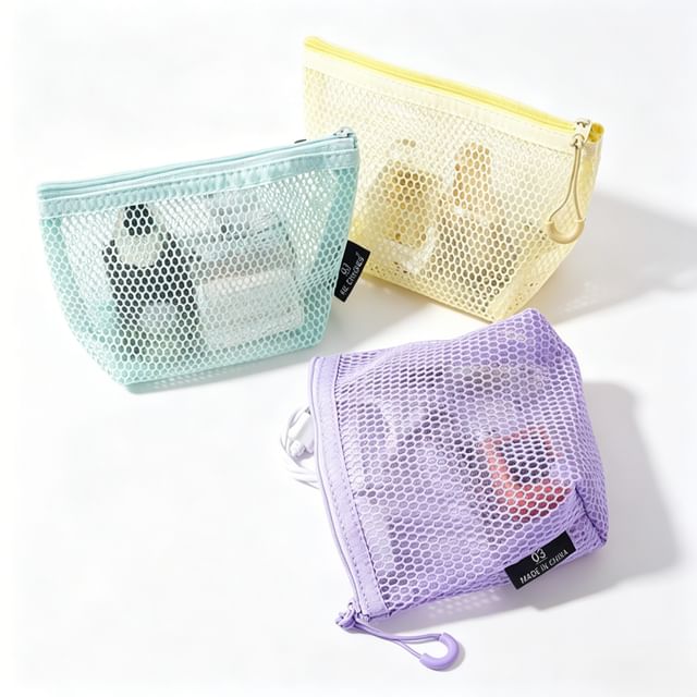 Buttermilk-Mesh Zip Pouch