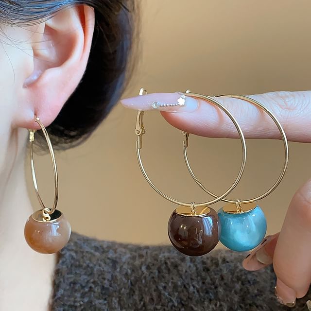 Calafa-Bead Alloy Leverback Hoop Earring