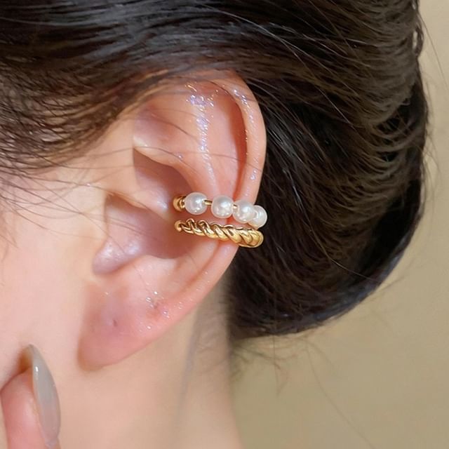 Calafa-Beaded Layered Ear Cuff