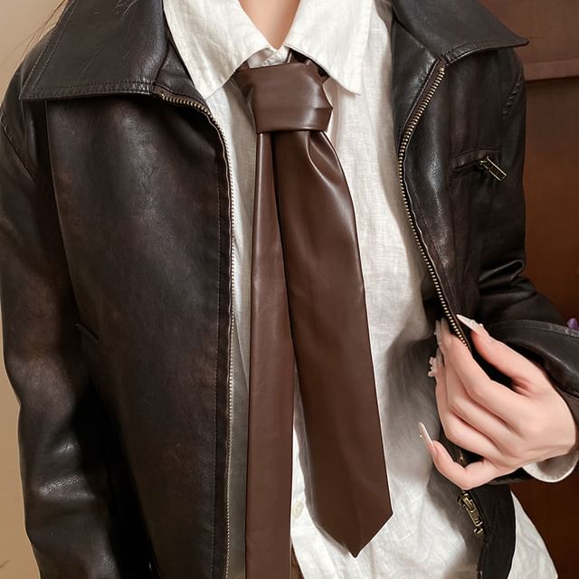 Calafa-Faux Leather Plain Tie